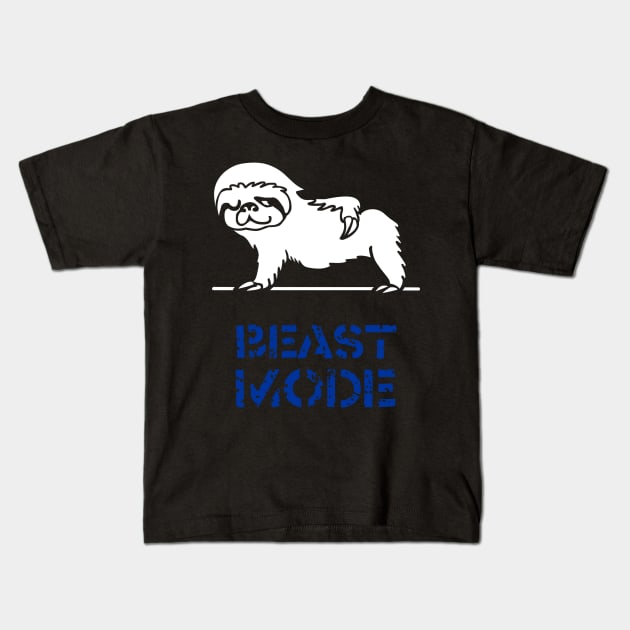 Beast Mode Sloth Kids T-Shirt by huebucket